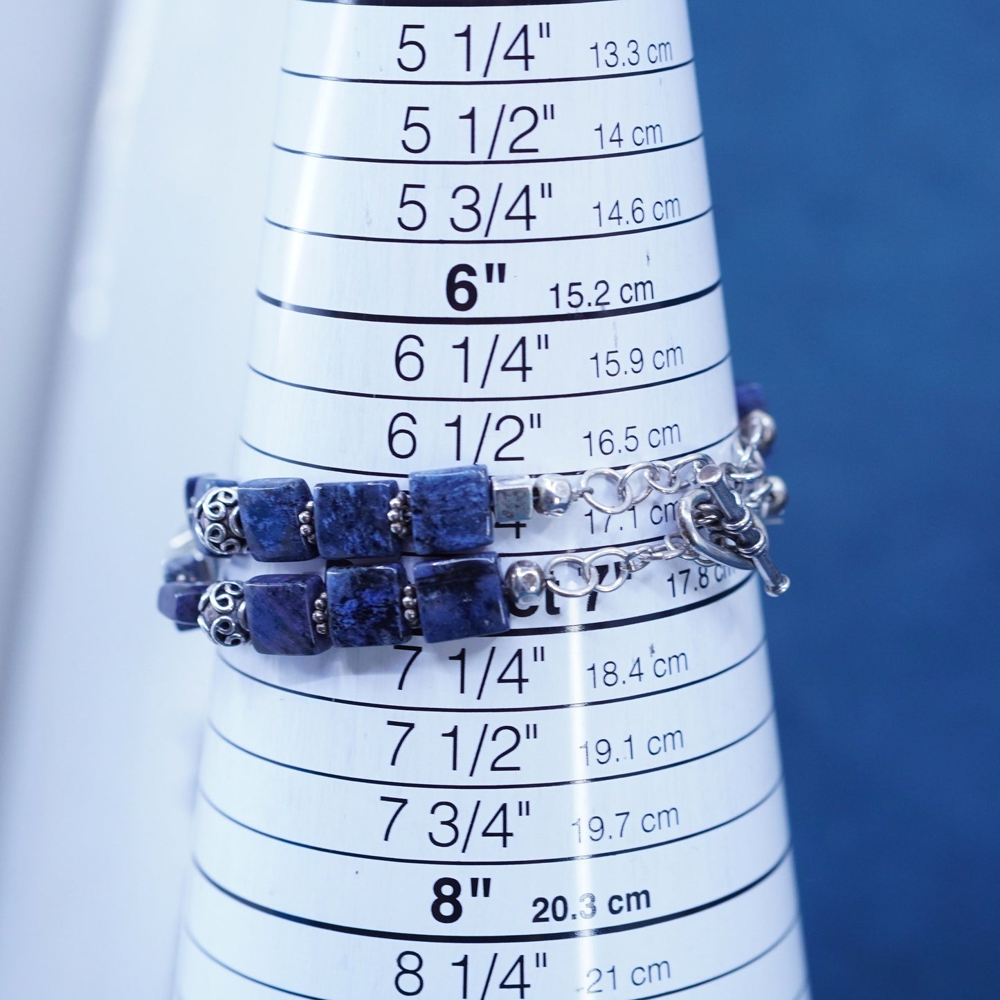 6.75”, Sterling silver handmade name “state penn” cube bracelet sodalite beads