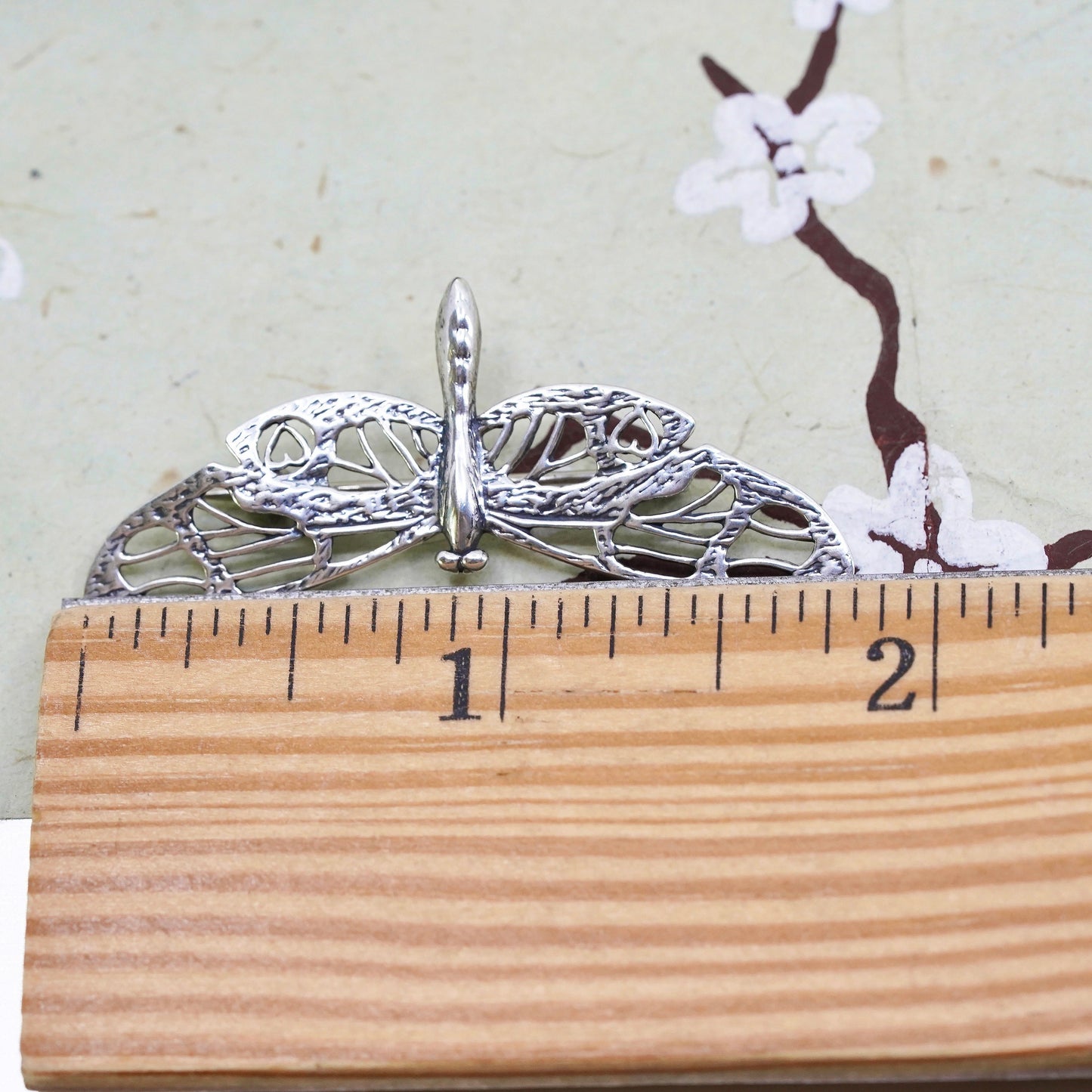 Vintage Sterling silver handmade brooch, filigree 925 dragonfly pin