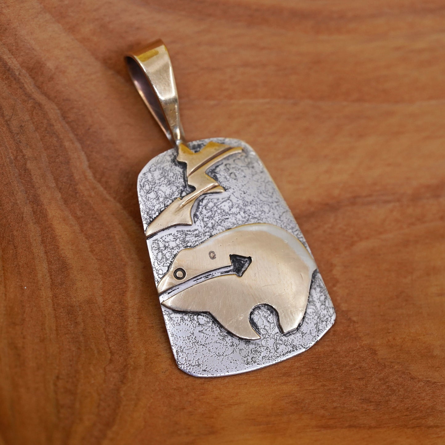 Vintage two tone Sterling silver handmade pendant, southwestern 925 polar bear