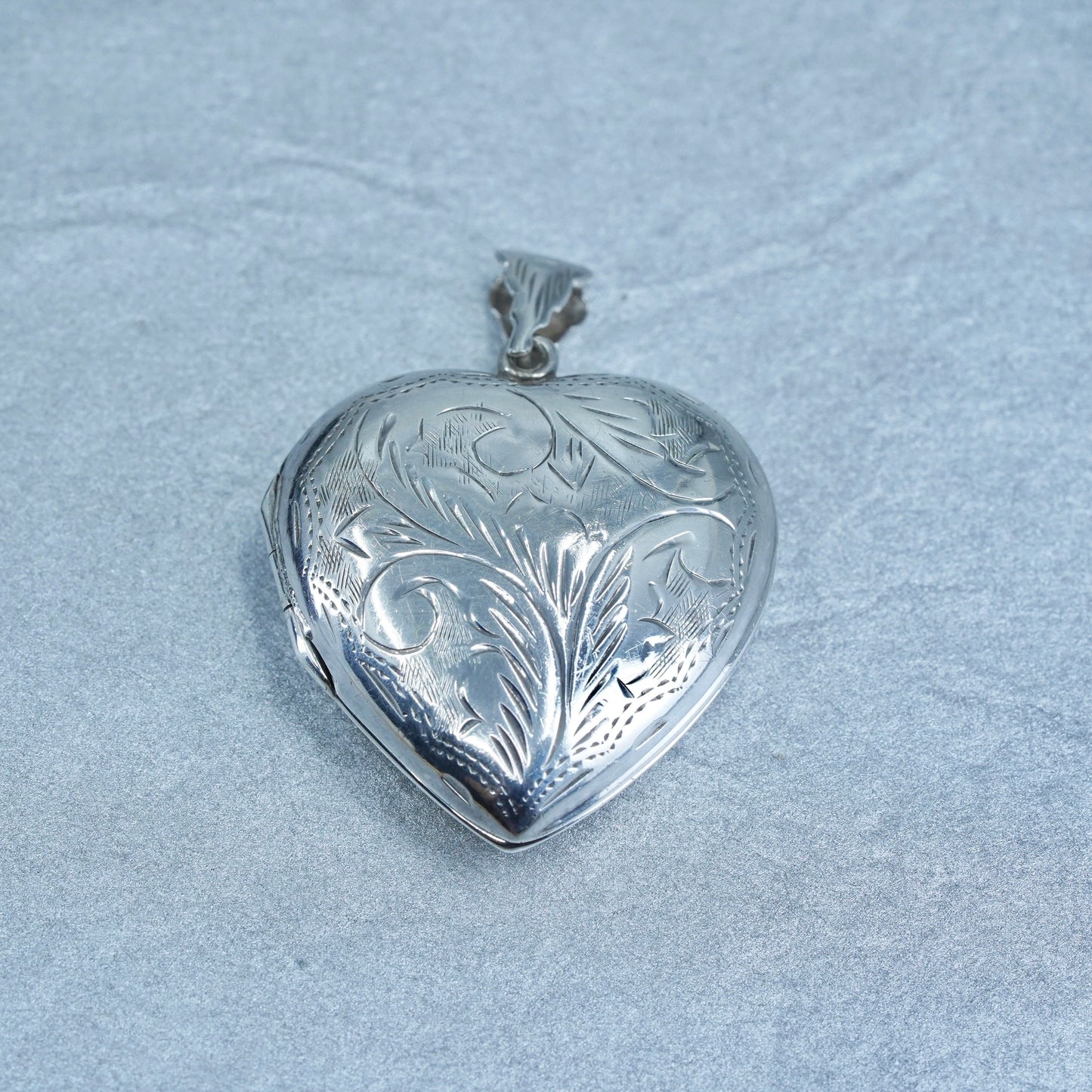 Antique Sterling silver handmade charm, textured 925 heart photos locket