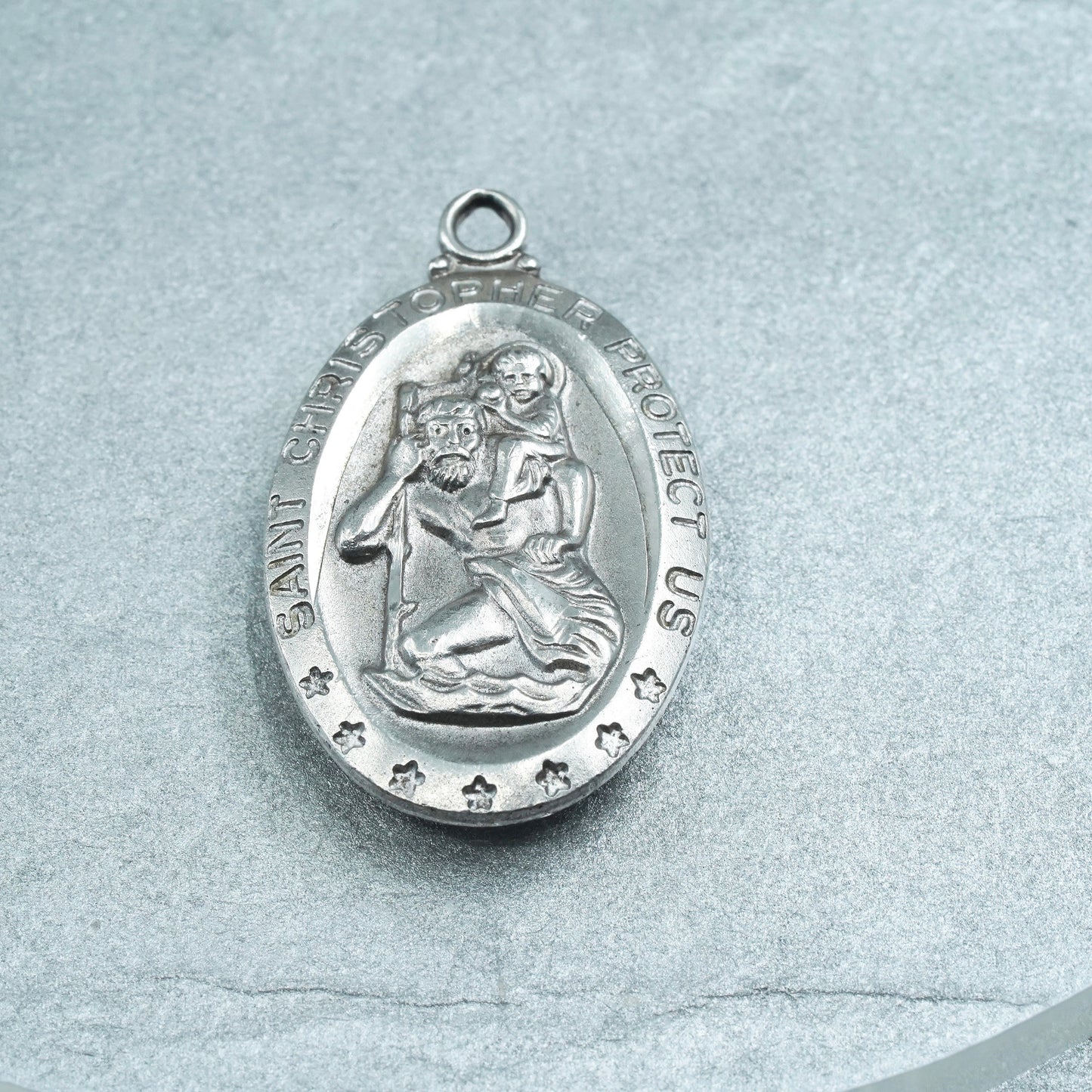 Vintage sterling 925 silver handmade ST. Christopher protect us pendant charm