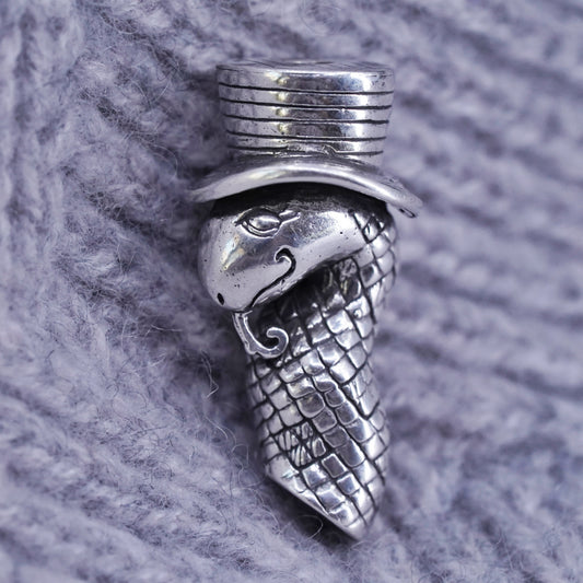 vintage sterling 925 silver handmade top hat snake pendant