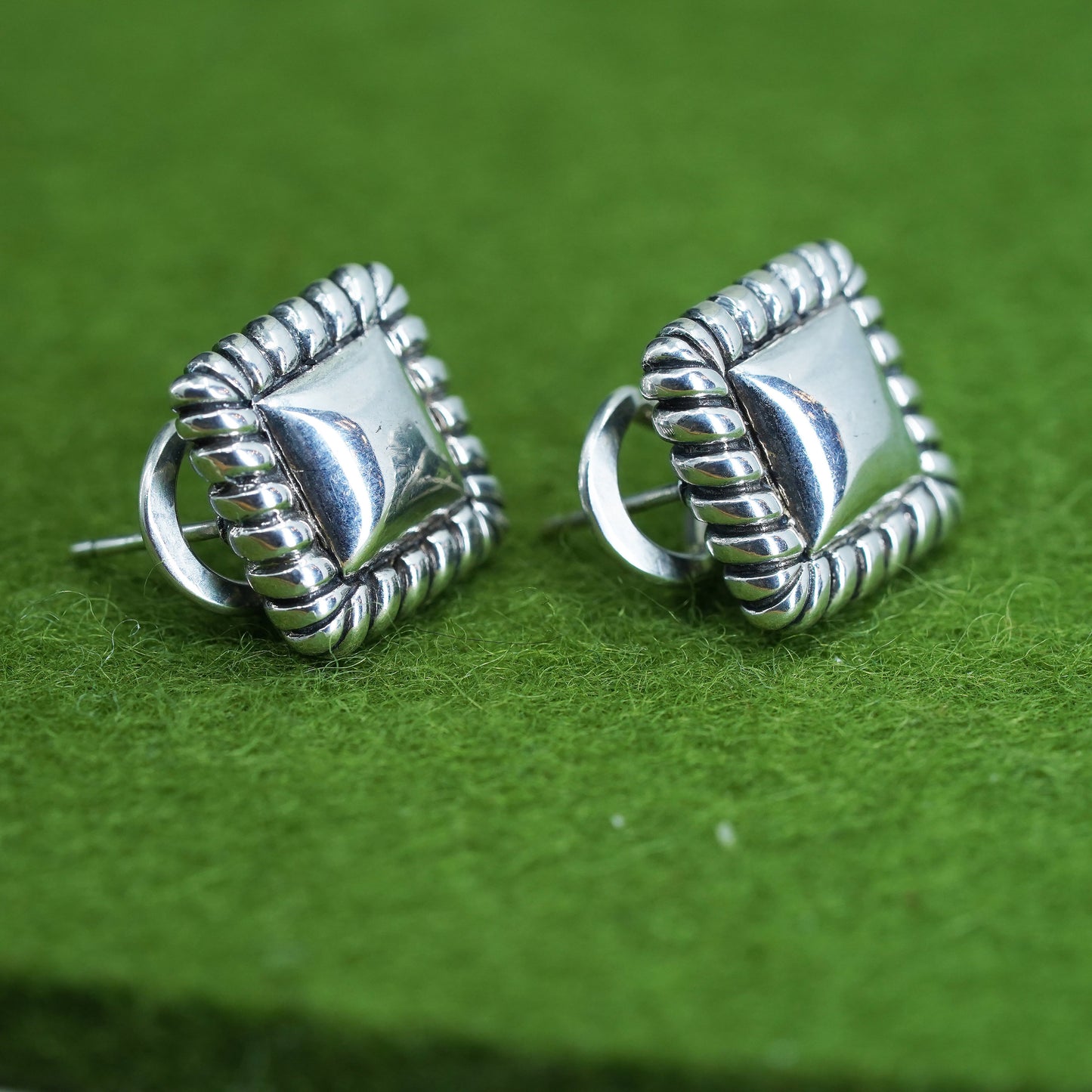 Vintage sterling silver handmade earrings, 925 square studs and cable around