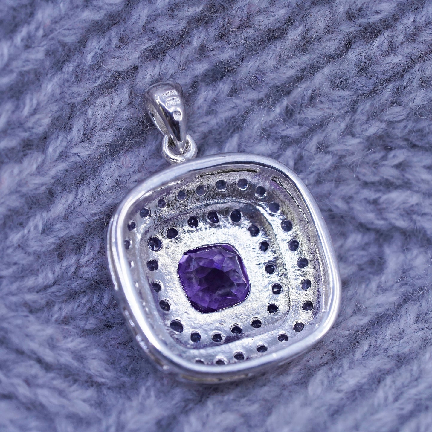 Vintage sterling 925 silver handmade pendant with amethyst and cz