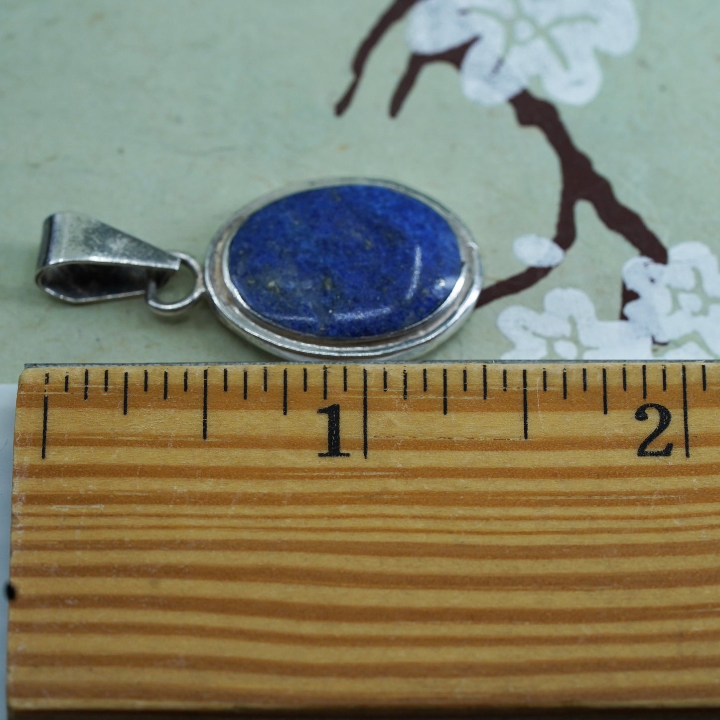 Vintage Sterling 980 silver handmade pendant with blue lapis lazuli