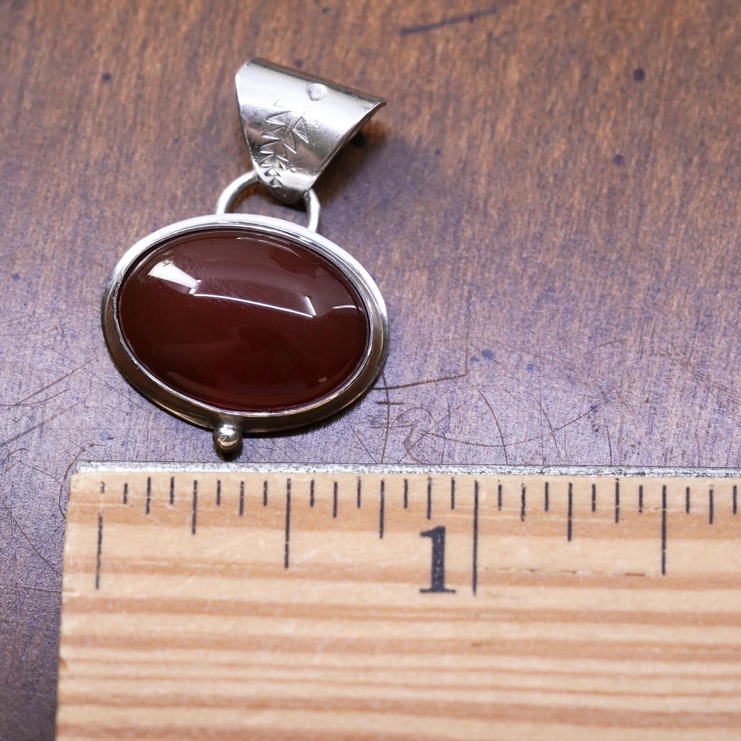 Vintage southwestern sterling silver 925 handmade oval pendant with carnelian