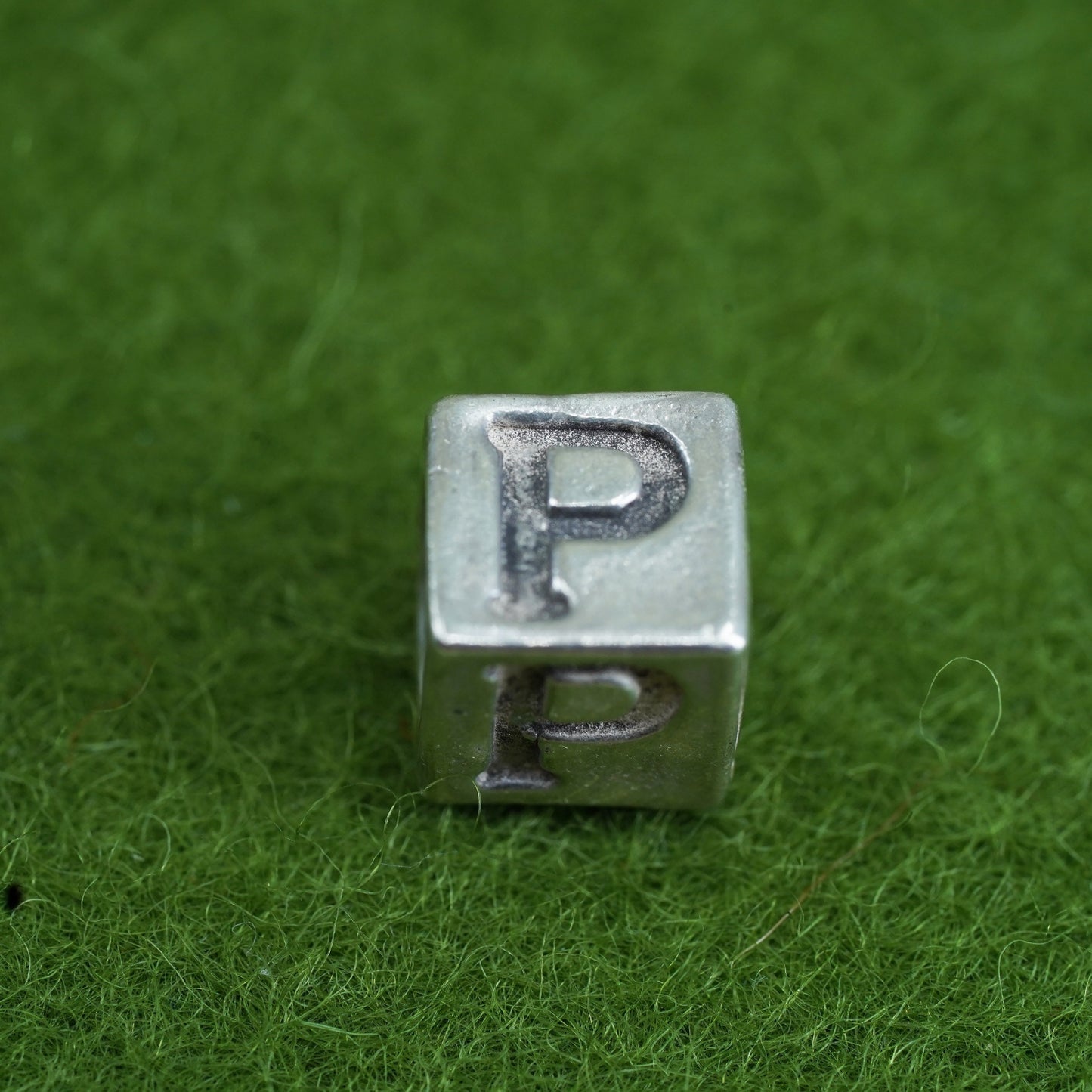 Vintage sterling silver handmade pendant, 925 cube charm engraved letter “P”