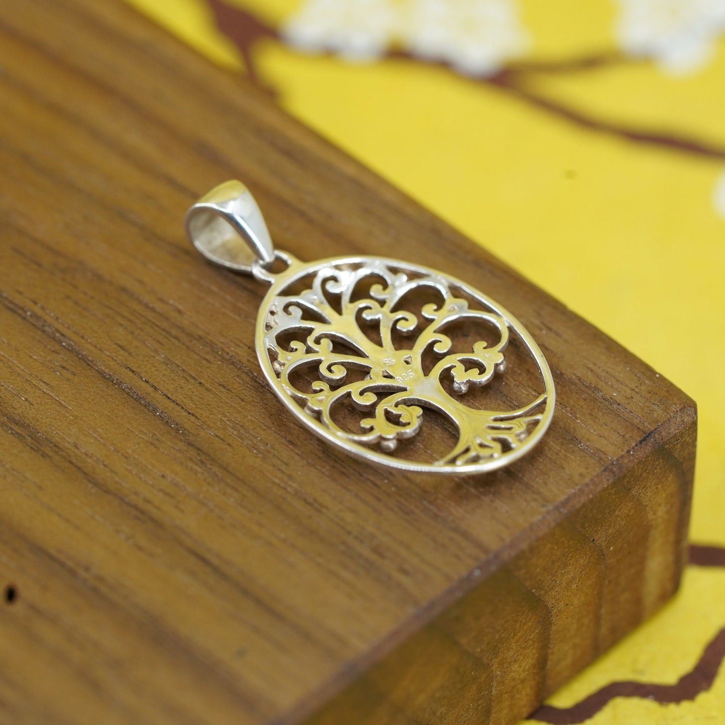 Vintage Sterling silver handmade pendant, filigree 925 tree pendant