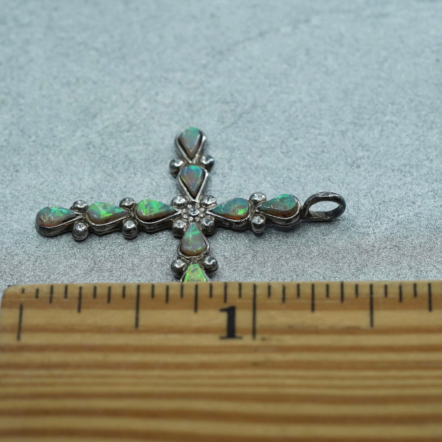 vintage Native American zuni sterling 925 silver cross pendant with opal