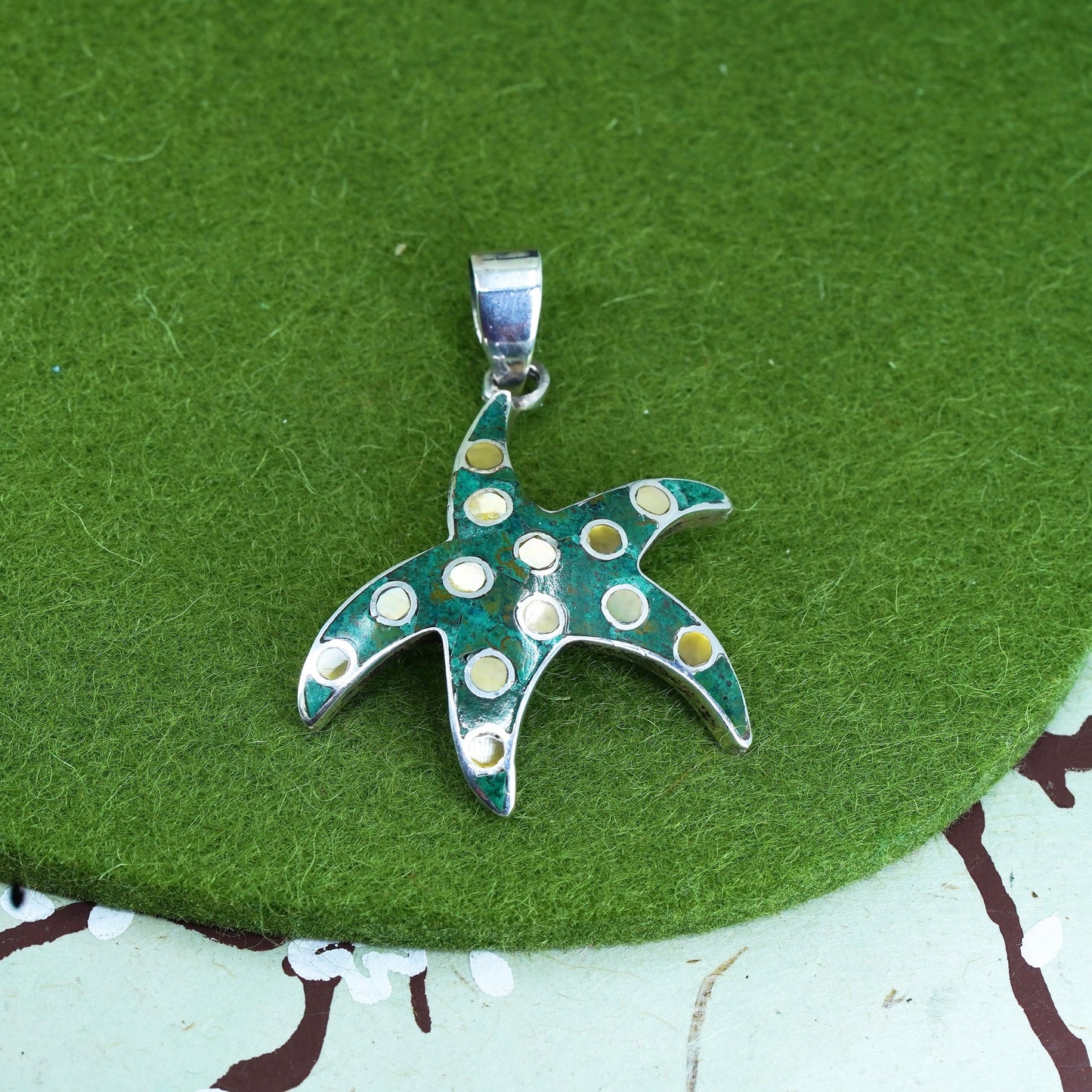 Sterling silver 950 starfish pendant, Peruvian Inca silver, turquoise chakra