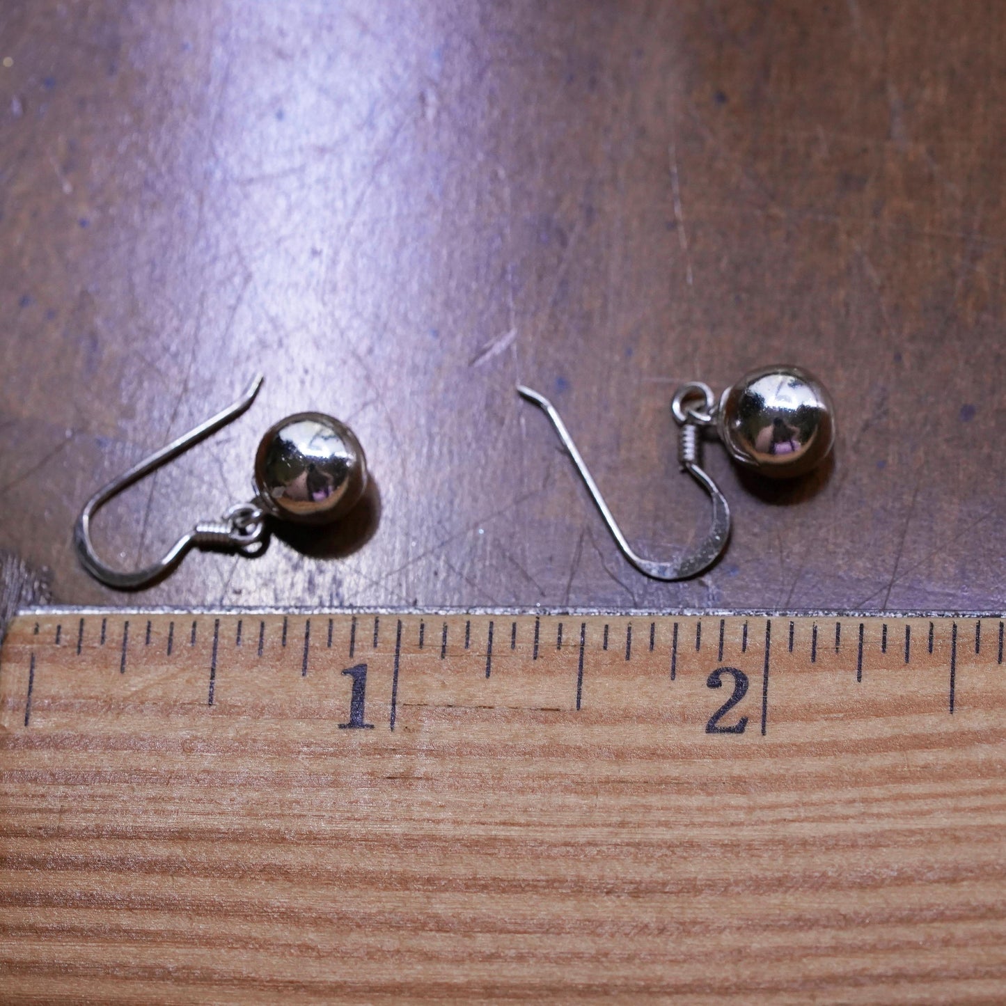 Vintage Sterling silver handmade earrings, 925 7mm bead dangles