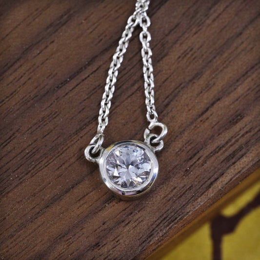 16”, vintage Sterling silver necklace, 925 circle chain with Cz circle pendant