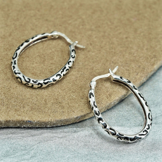 1.25”, vintage Italy Sterling silver handmade earrings, textured 925 bold hoops