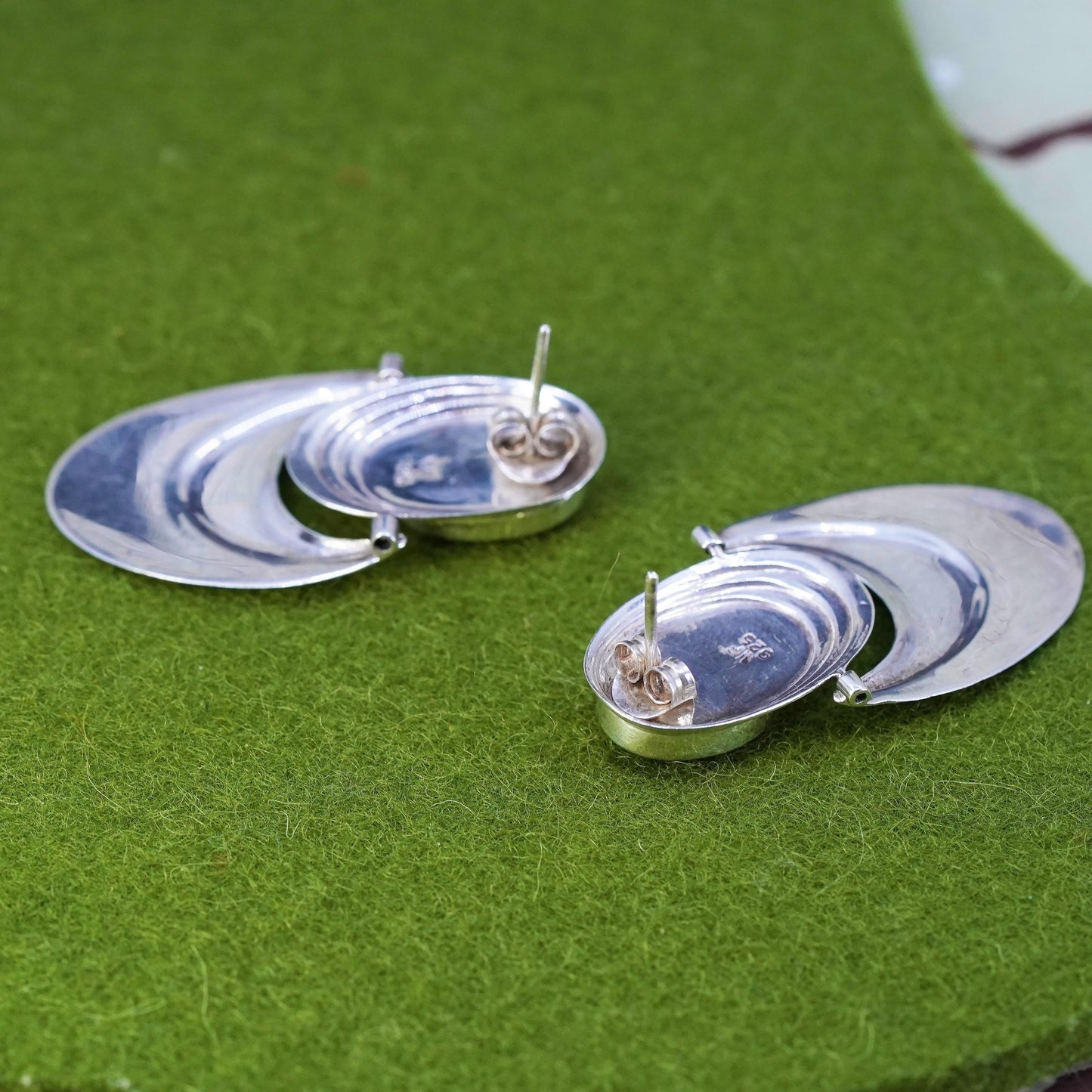 Vintage sterling 925 silver earrings, teardrop shaped black onyx, southwestern