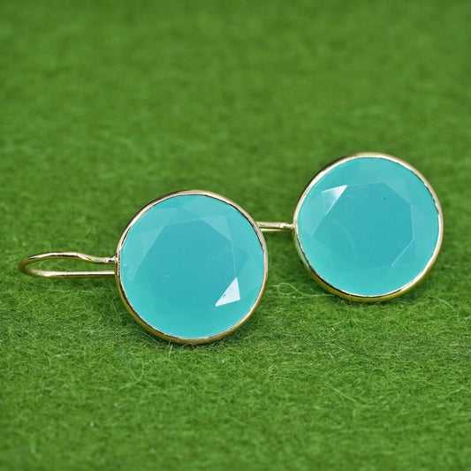 Vintage vermeil yellow gold over Sterling 925 silver earrings with Chalcedony