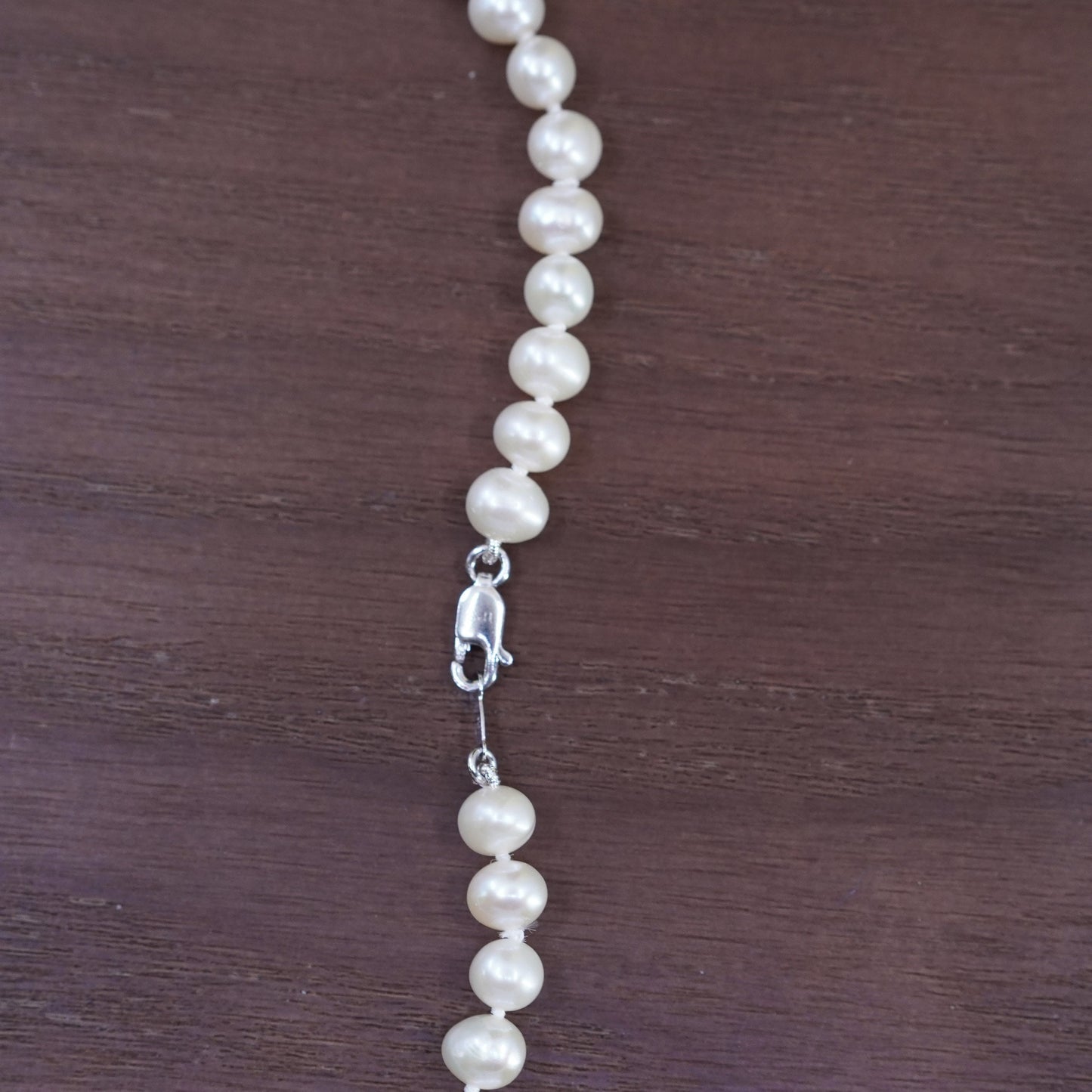 18”, Sterling silver handmade necklace, 925 clasp with 6mm white pearl beads