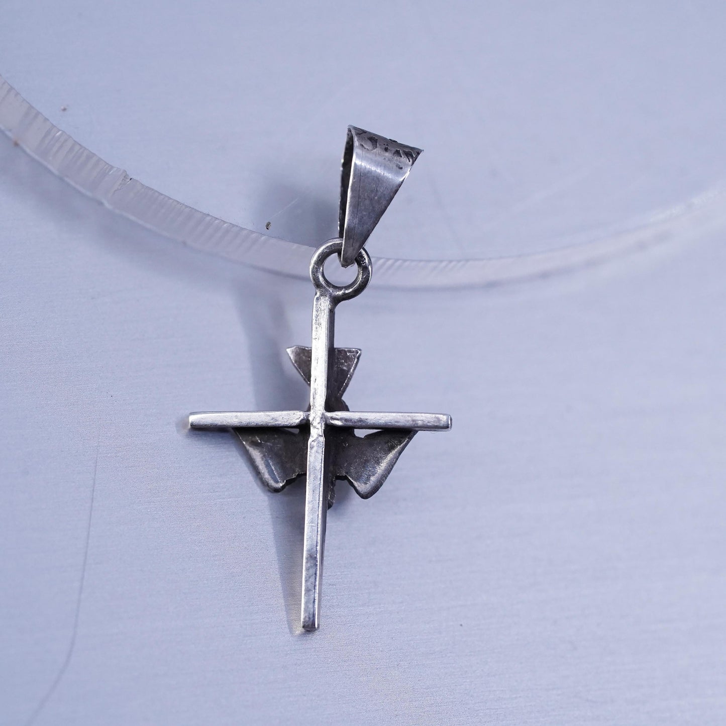 Vintage sterling 925 silver cross pendant with dove bird