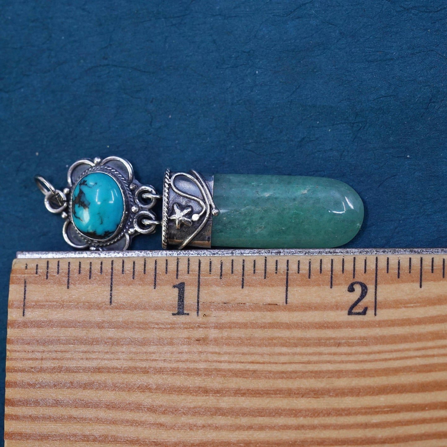 VTG southwestern sterling 925 silver handmade pendant with Jade and turquoise