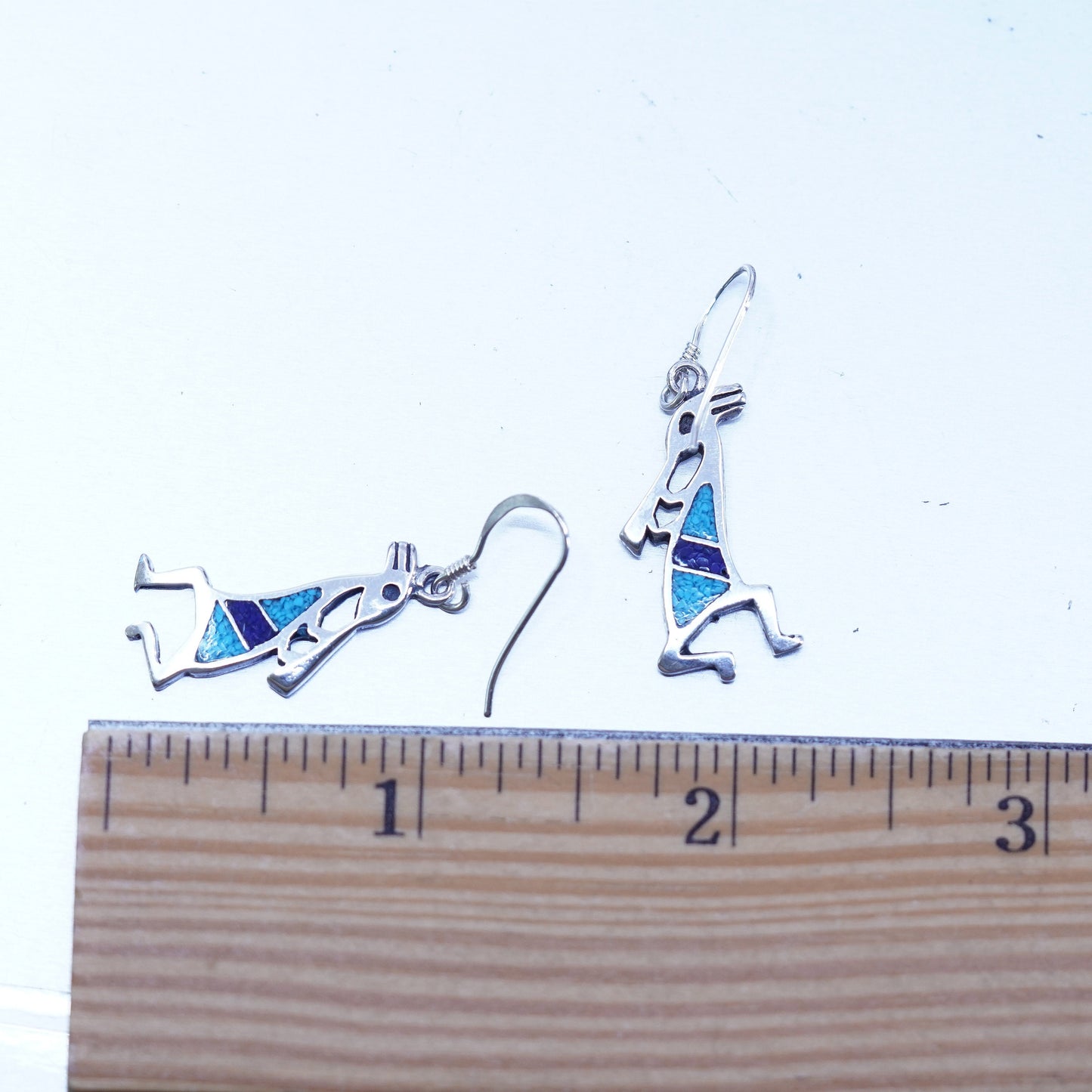 Native American Navajo sterling 925 silver kokopelli earrings turquoise lapis