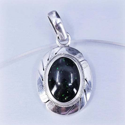 Mexican sterling 925 silver handmade pendant with oval black opal