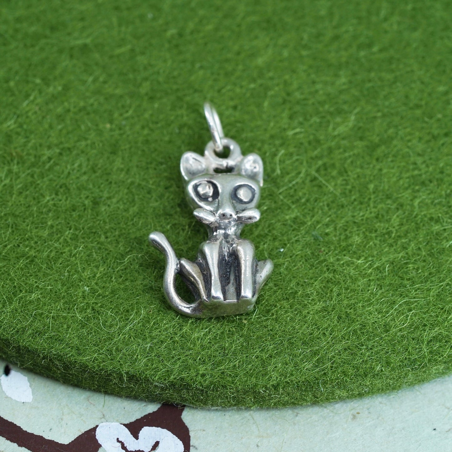 Vintage sterling silver handmade pendant, 925 cat kitty charm