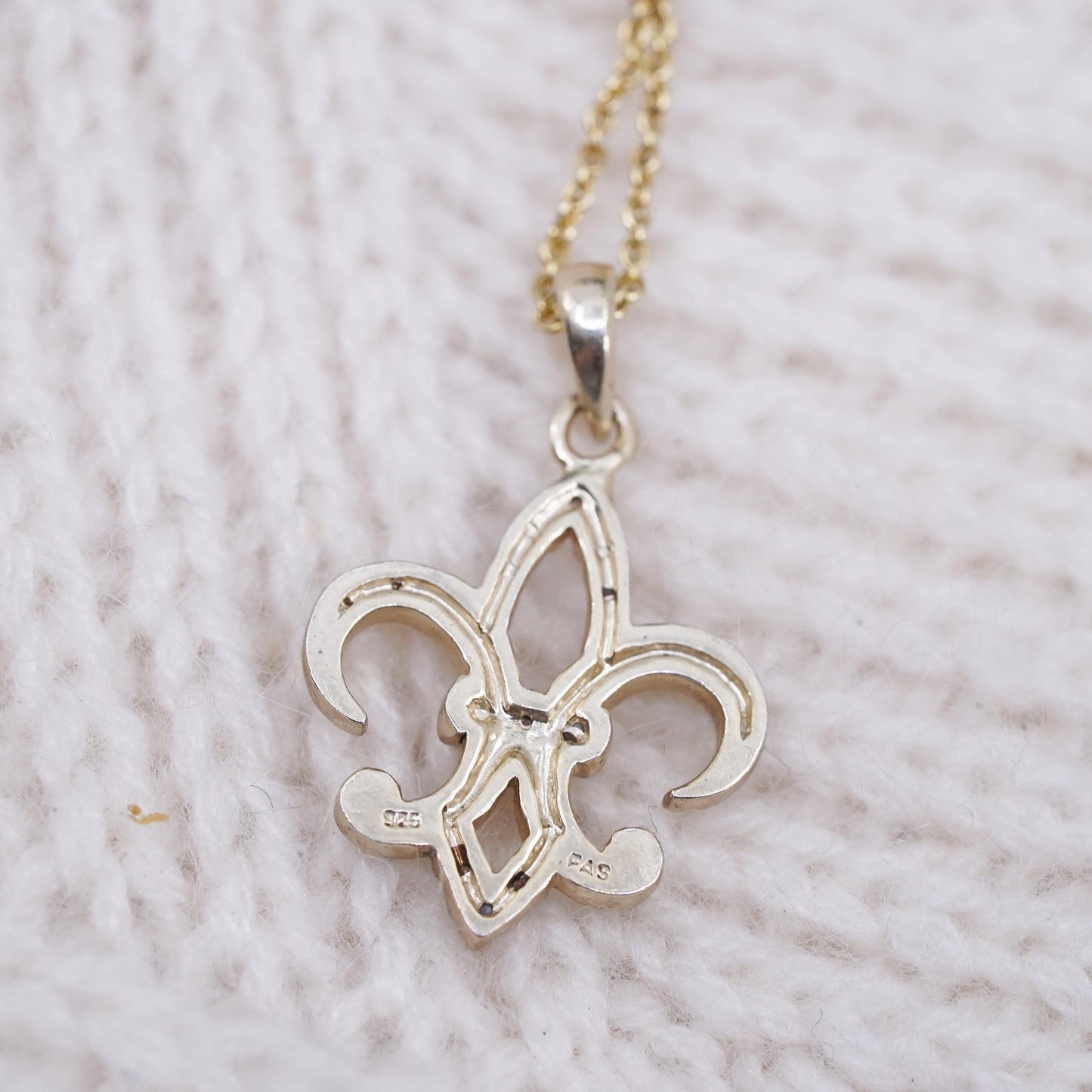 vermeil gold French sterling silver necklace, 925 fleur-de-lis charm pendant