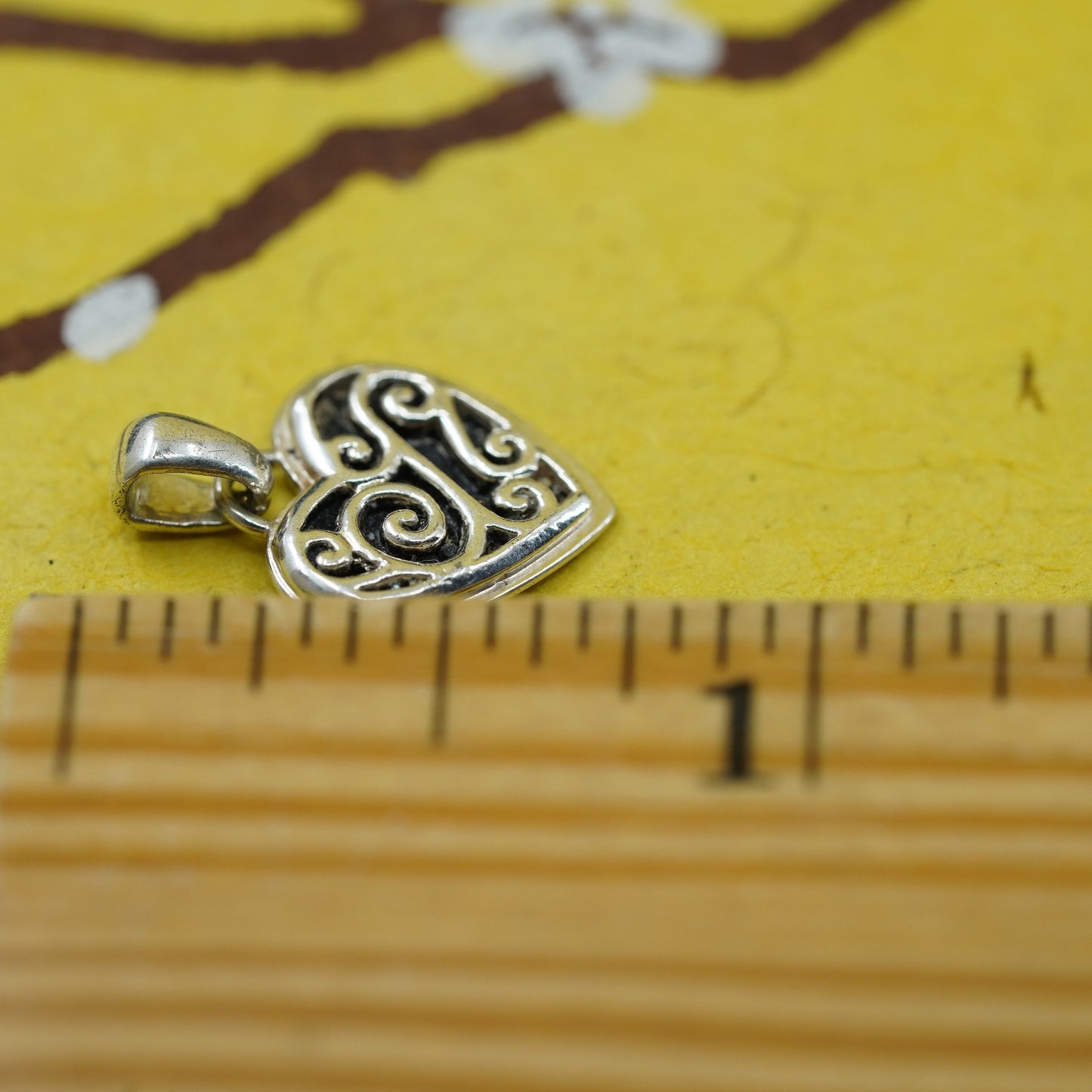 Vintage Sterling silver handmade charm, 925 filigree heart pendant