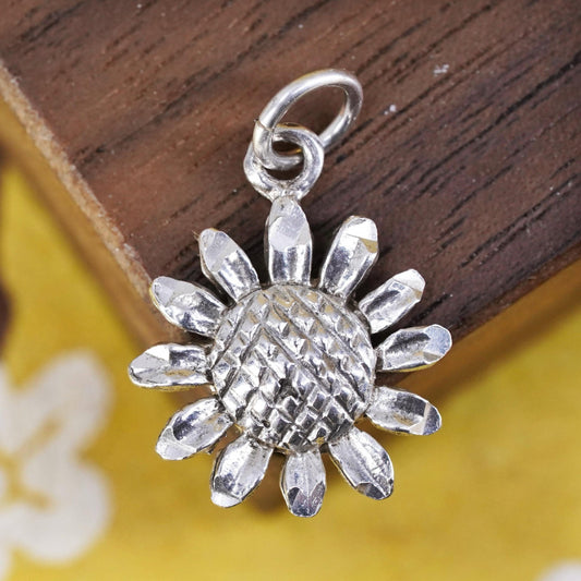 Vintage Sterling silver handmade pendant, 925 sunflower flower