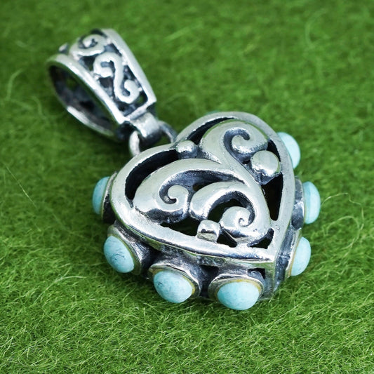 southwestern Sterling 925 silver handmade filigree heart pendant with turquoise