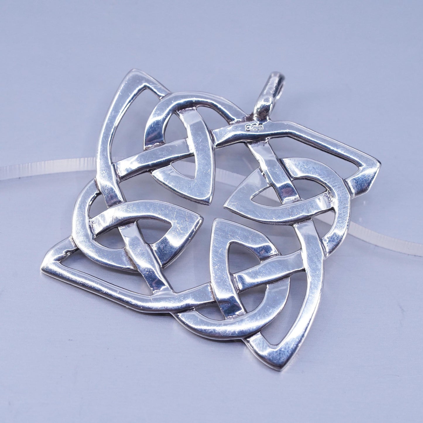 Vintage sterling 925 silver handmade Irish Celtic knot square pendant