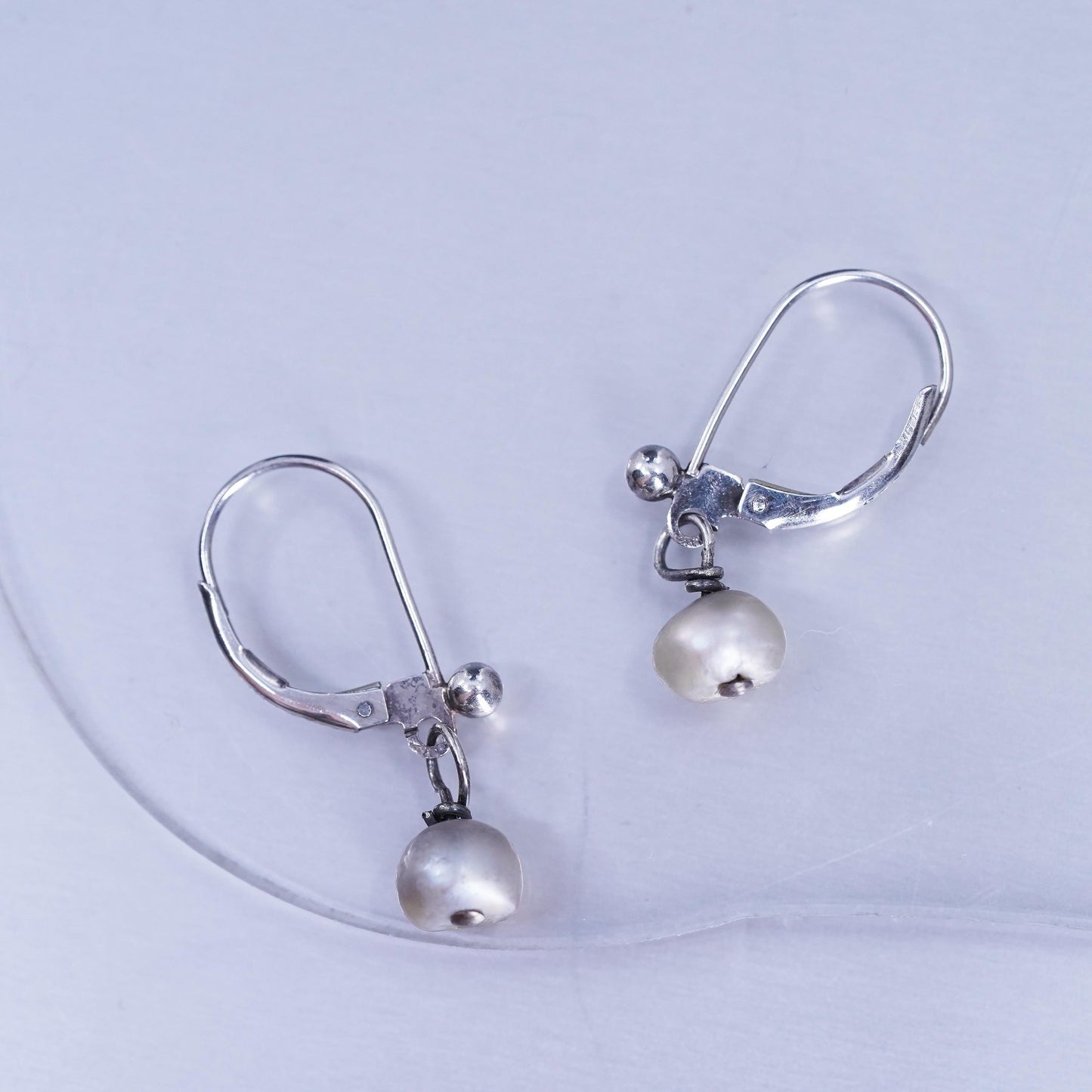 Vintage Sterling 925 silver handmade lever back earrings with pearl