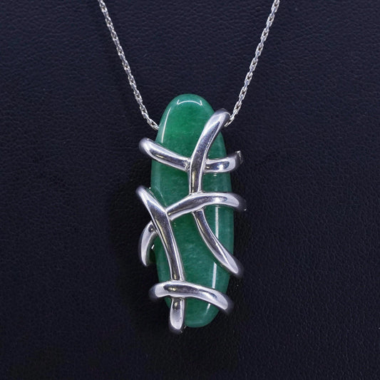 18”, vintage Angela Commings Sterling 925 silver snake necklace Jadeite pendant