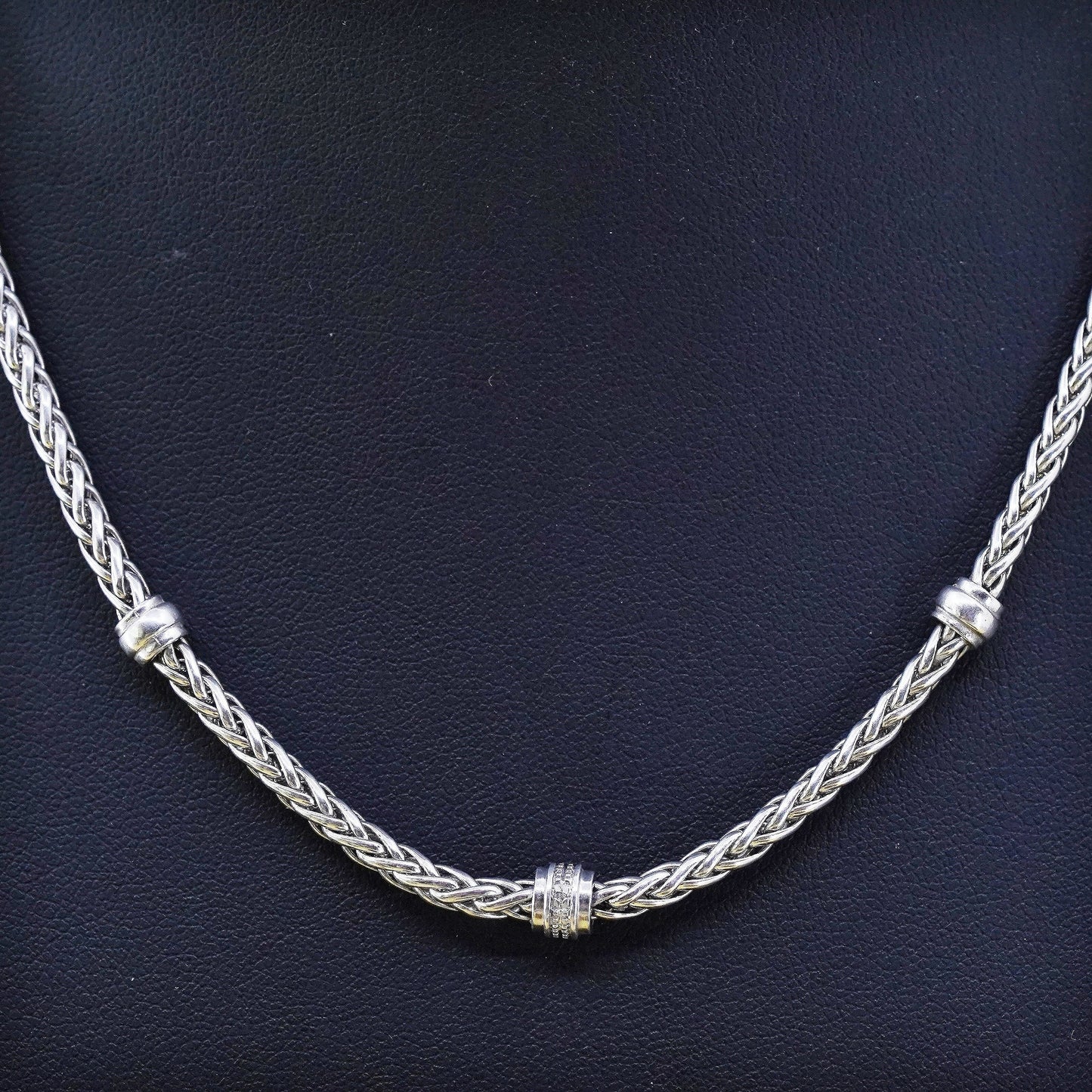 16”, vintage Italian ZRW sterling silver 925 wheat chain necklace with diamond