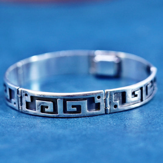 6.5”, Sterling silver handmade bracelet, 925 Greek key pattern tennis chain