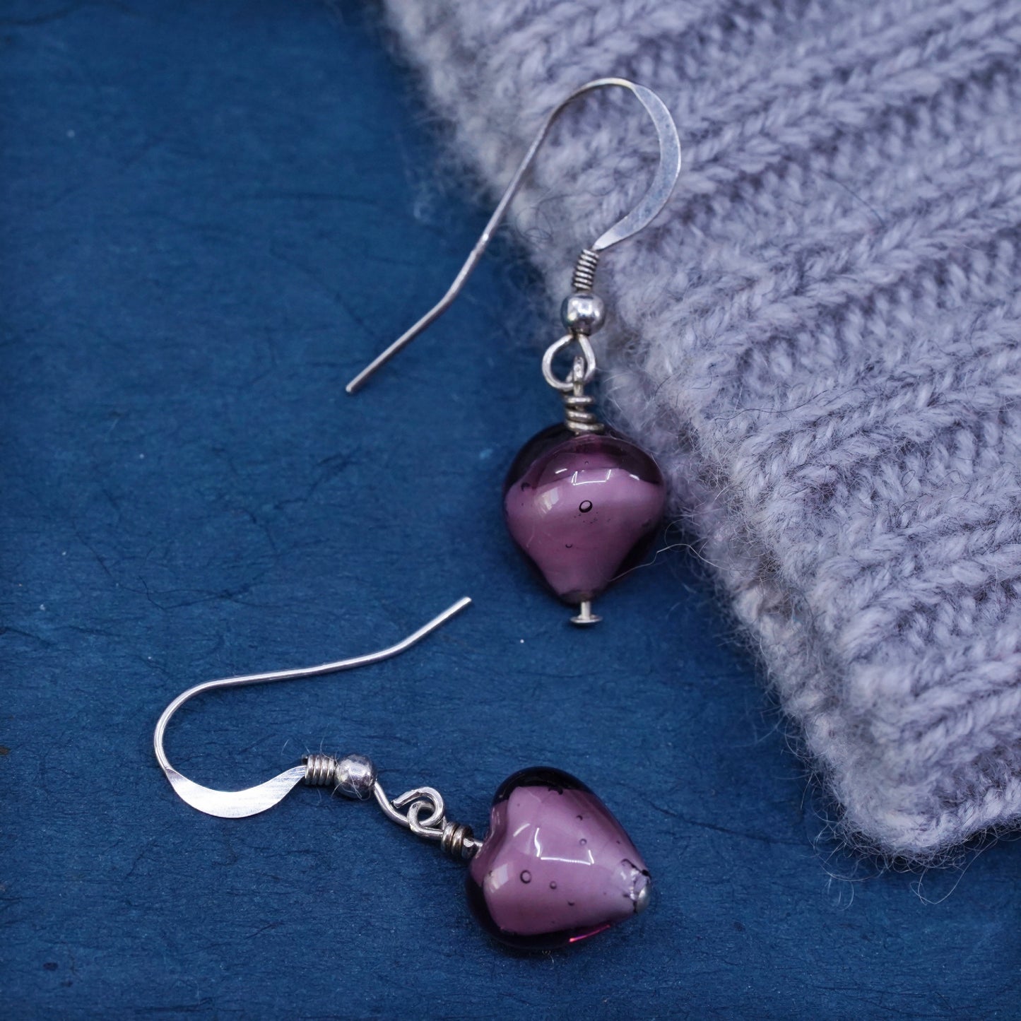 Vintage Sterling 925 silver handmade earrings with heart dangles