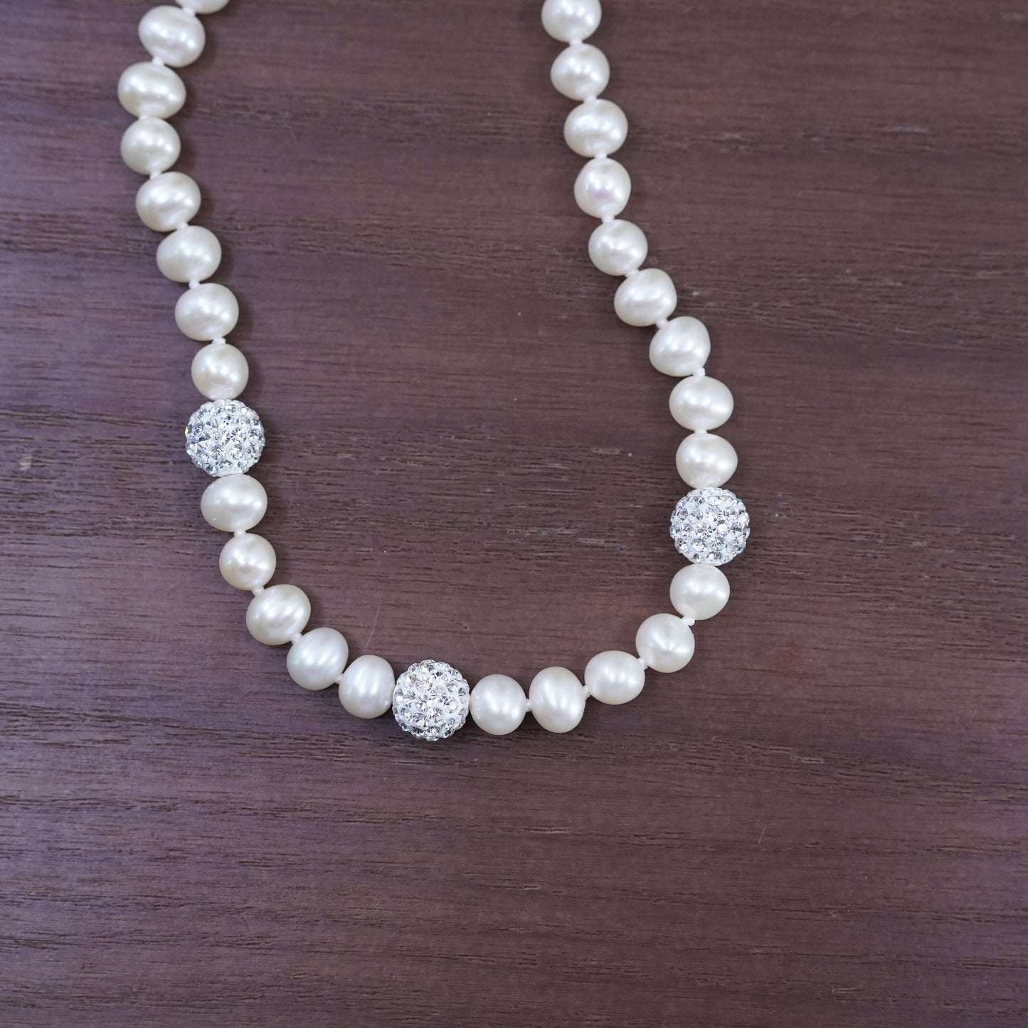 18”, Sterling silver handmade necklace, 925 clasp with 6mm white pearl beads