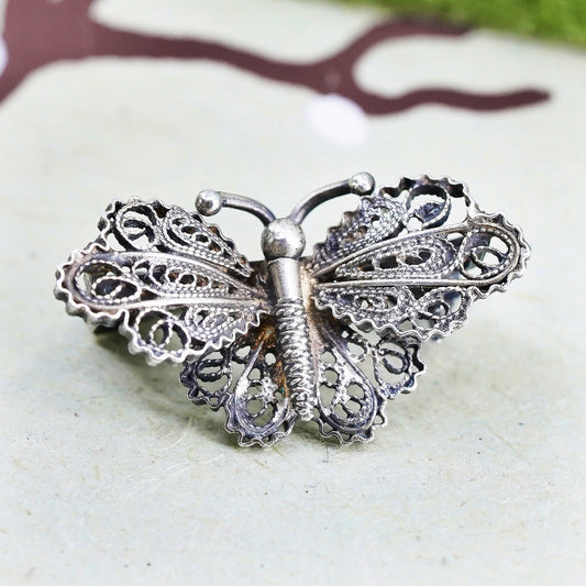 Germany Sterling silver handmade brooch, 800 filigree butterfly pin