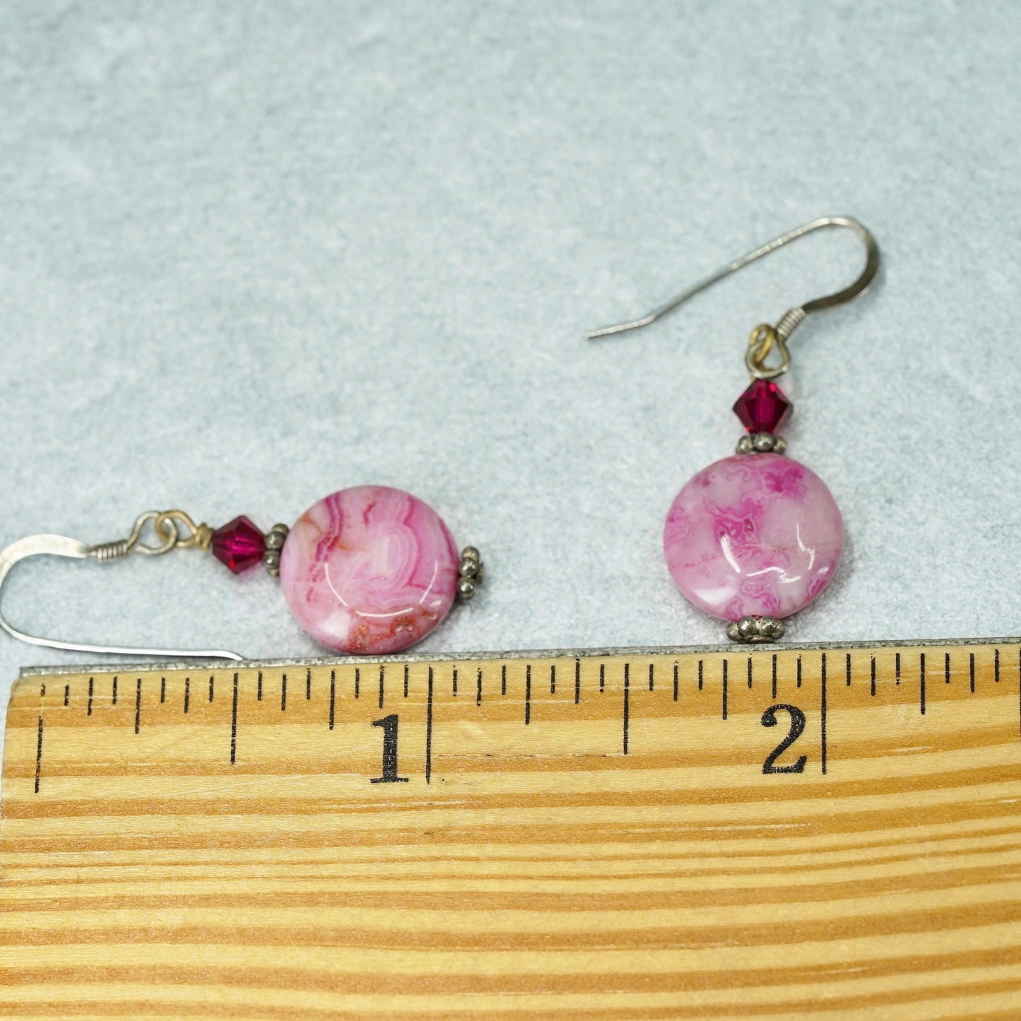 Vintage Sterling 925 silver earrings with pink agate beads