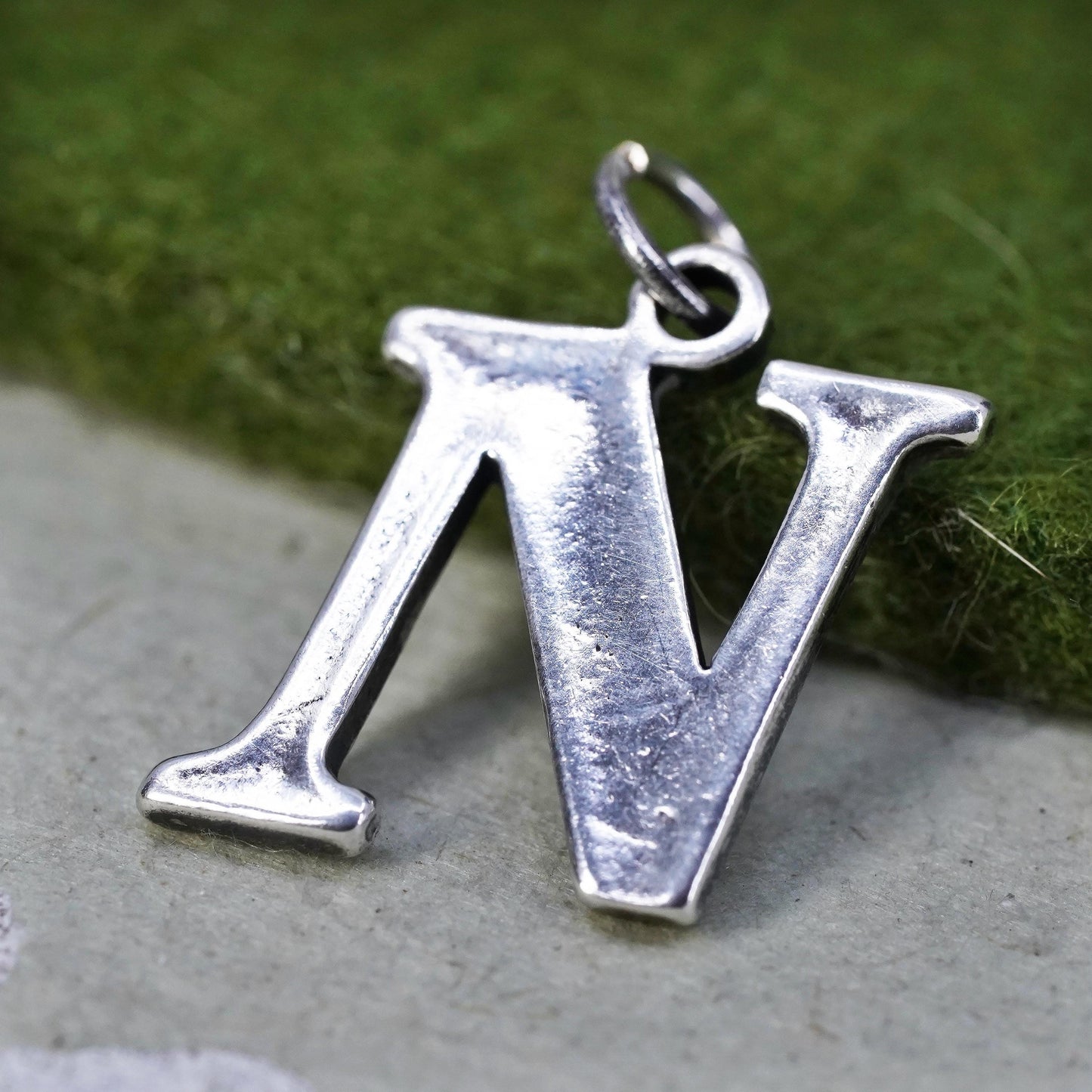 Vintage sterling silver handmade pendant, 925 charm engraved letter “N"