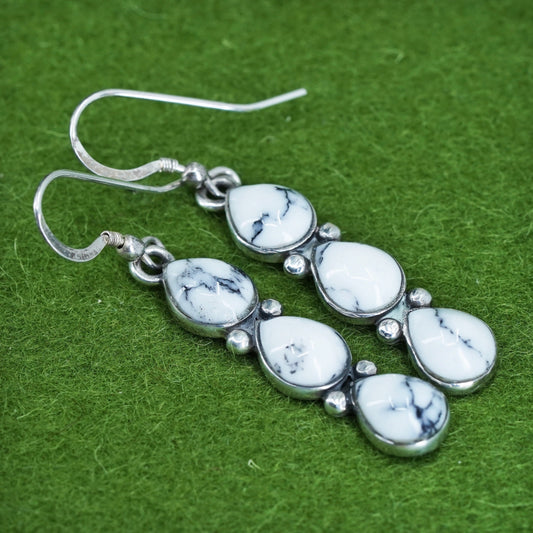 Native American southwestern sterling 925 silver earrings w/ teardrop megnesite