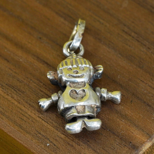 Vintage silver tone handmade pendant, baby boy figure