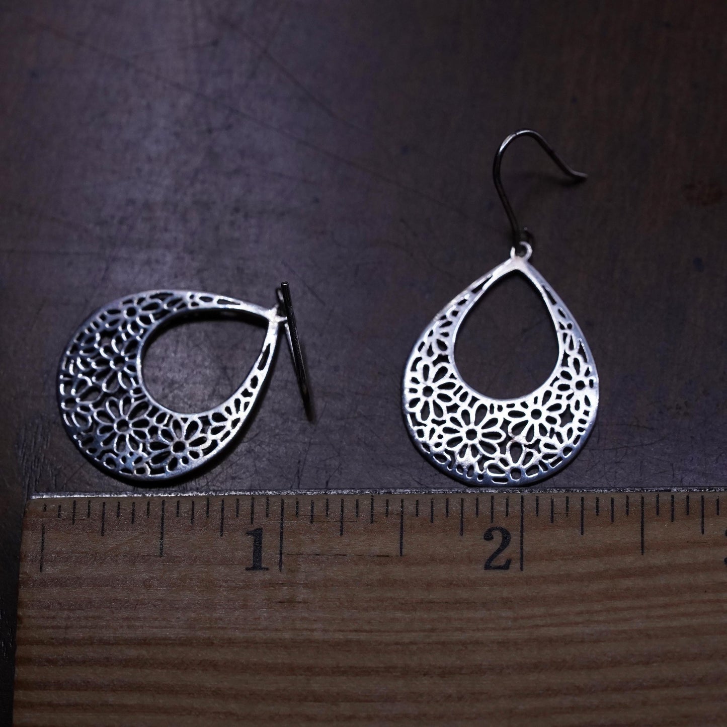 Vintage Sterling silver handmade earrings, filigree 925 teardrop