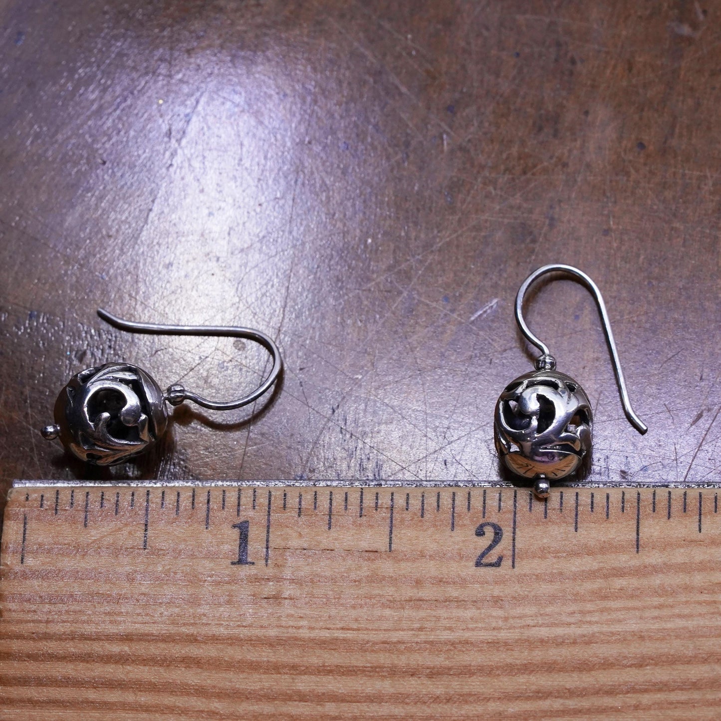 Vintage sterling silver handmade earrings, 925 filigree beads