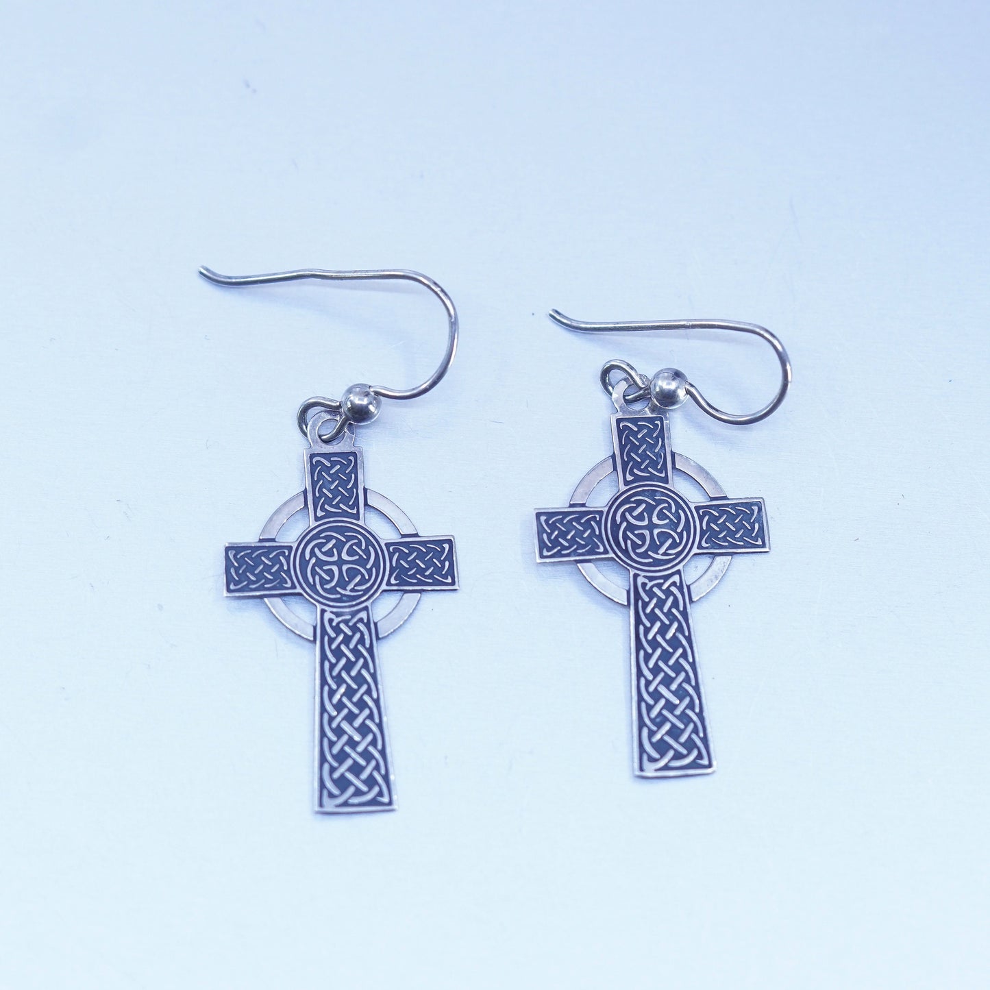 Vintage Irish Sterling 925 silver handmade Celtic knot cross earrings