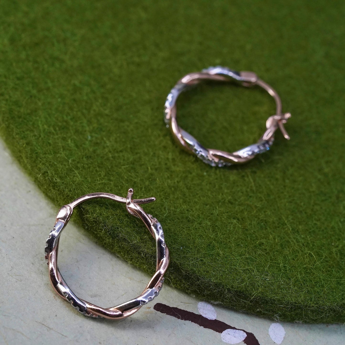 0.75”, vermeil rose gold over sterling silver earrings, 925 hoops, huggie cz