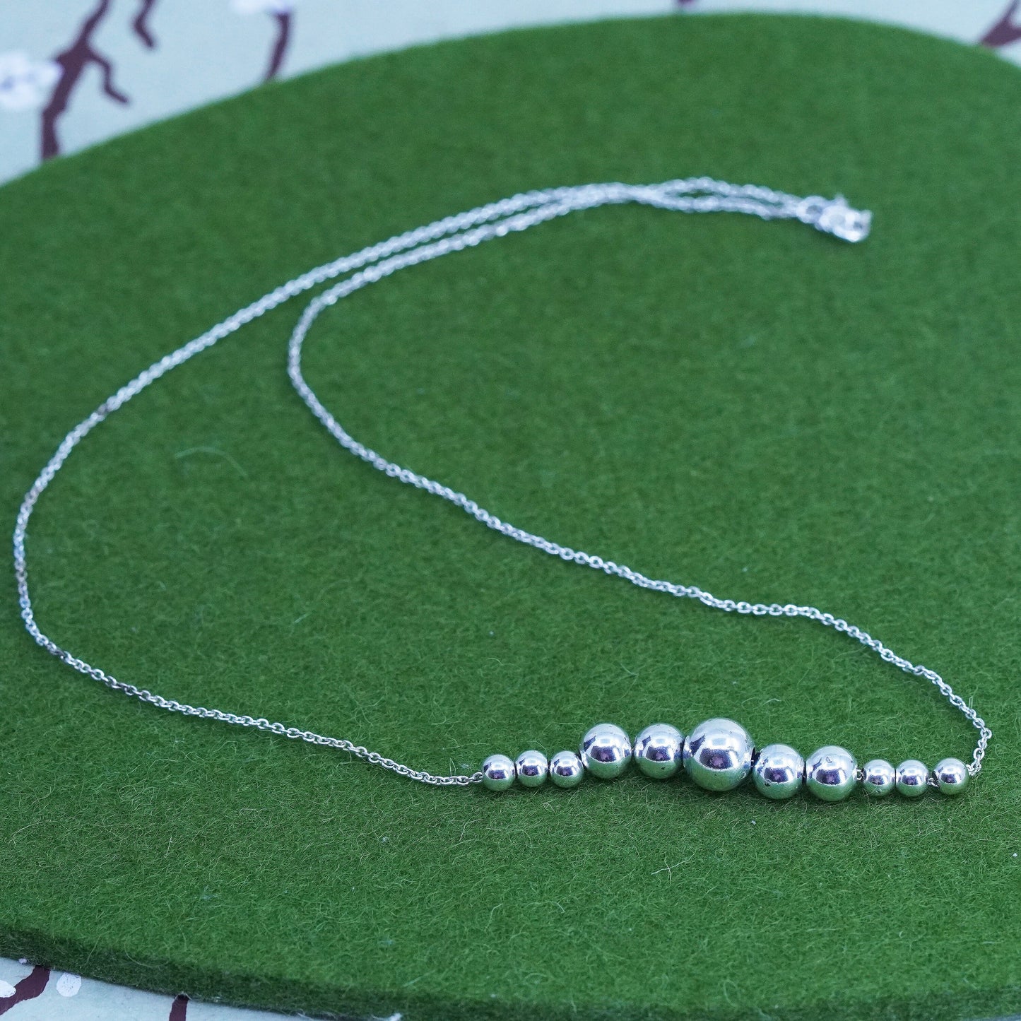 18", Sterling silver necklace, Italy 925 silver circle chain beads pendant