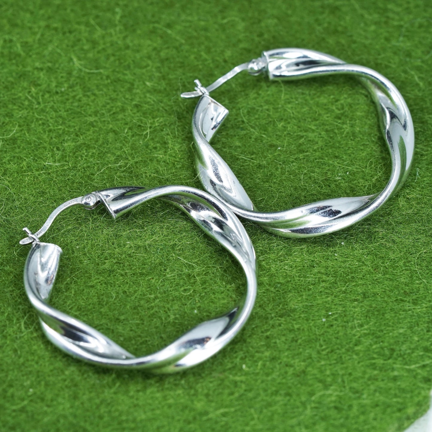 1.25", Vintage sterling silver loop earrings, twisted primitive hoops