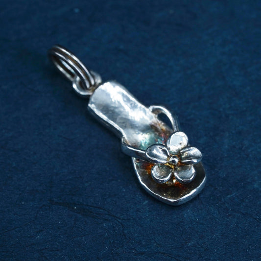 Vintage Sterling silver handmade pendant, 925 sandal with plumeria flower