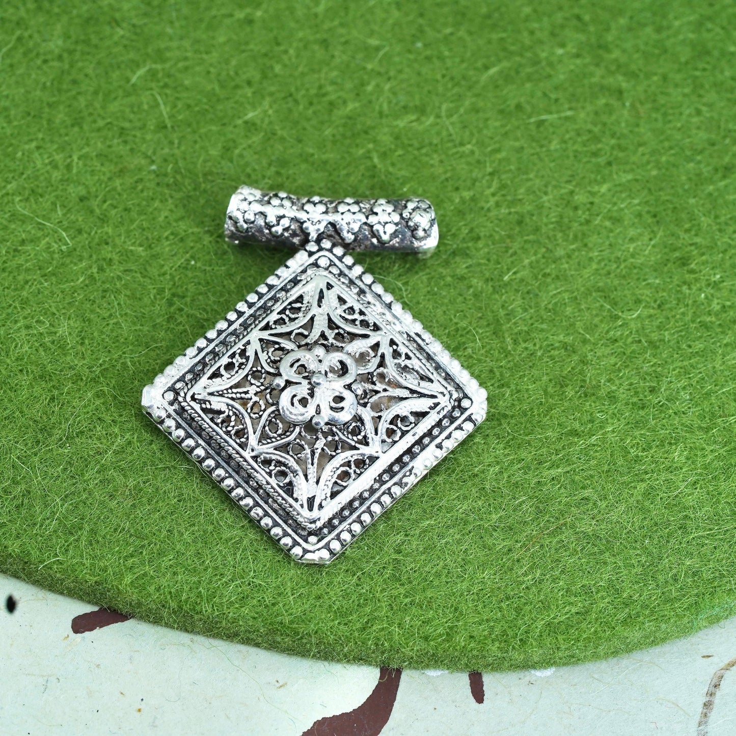 vintage sterling silver handmade pendant, 925 silver filigree pendant