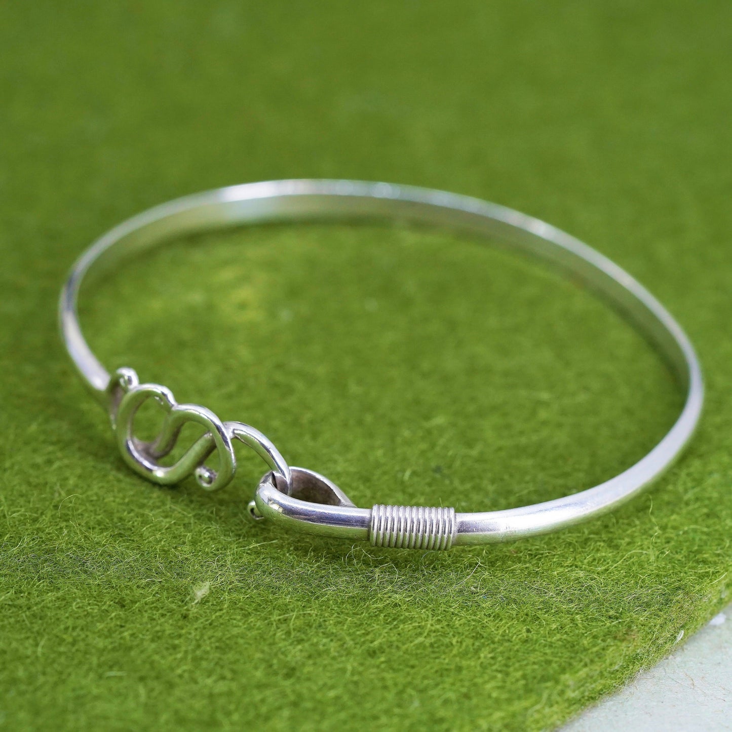 6.25", sterling silver handmade bracelet, 925 hinged bangle with double S